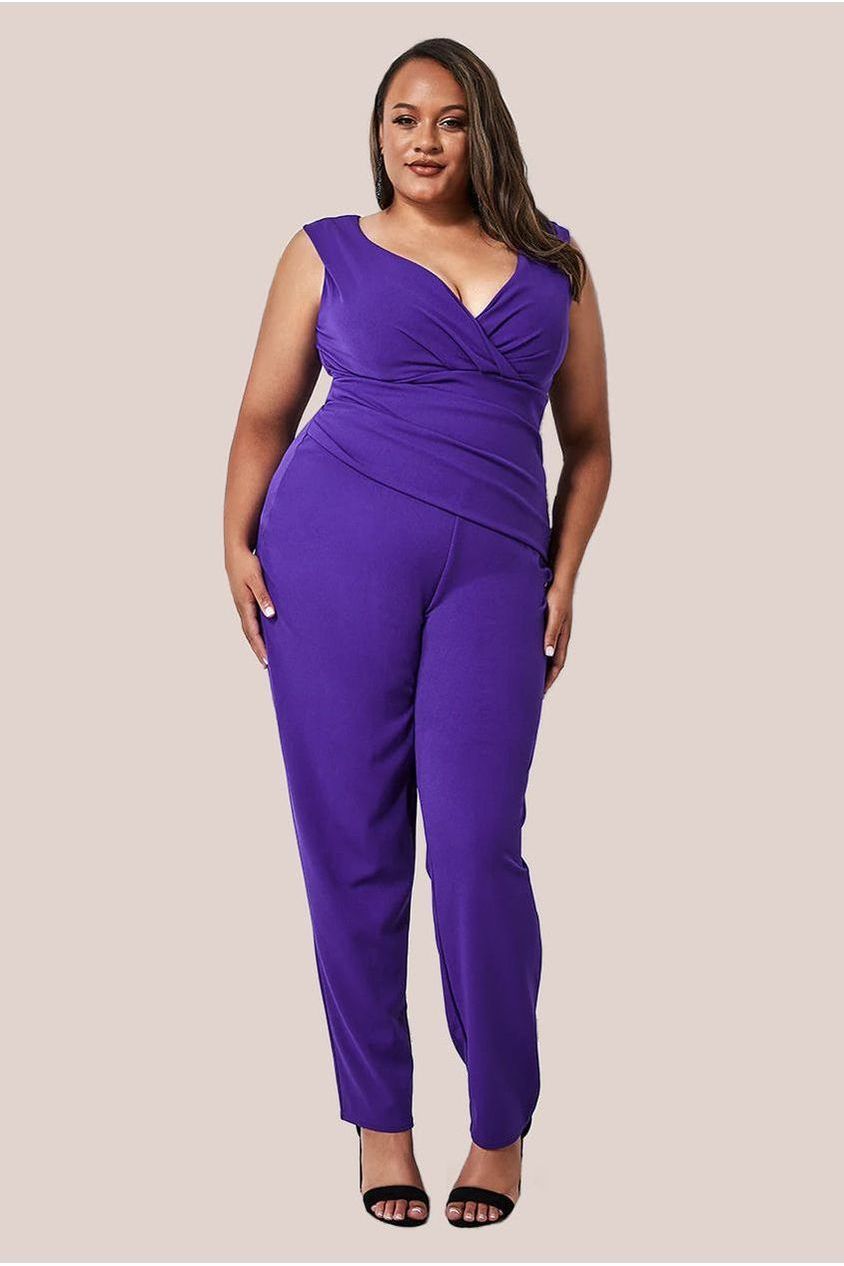 goddiva Bardot Scuba Jumpsuit - Purple by Goddiva Plus