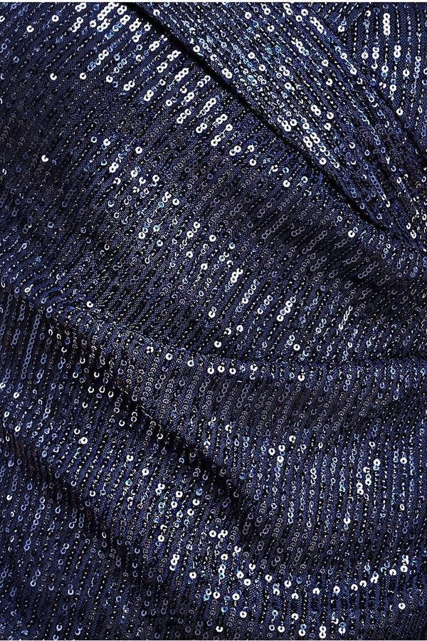 Goddiva Bardot Sequin Pleated Maxi Dress - Navy By Goddiva