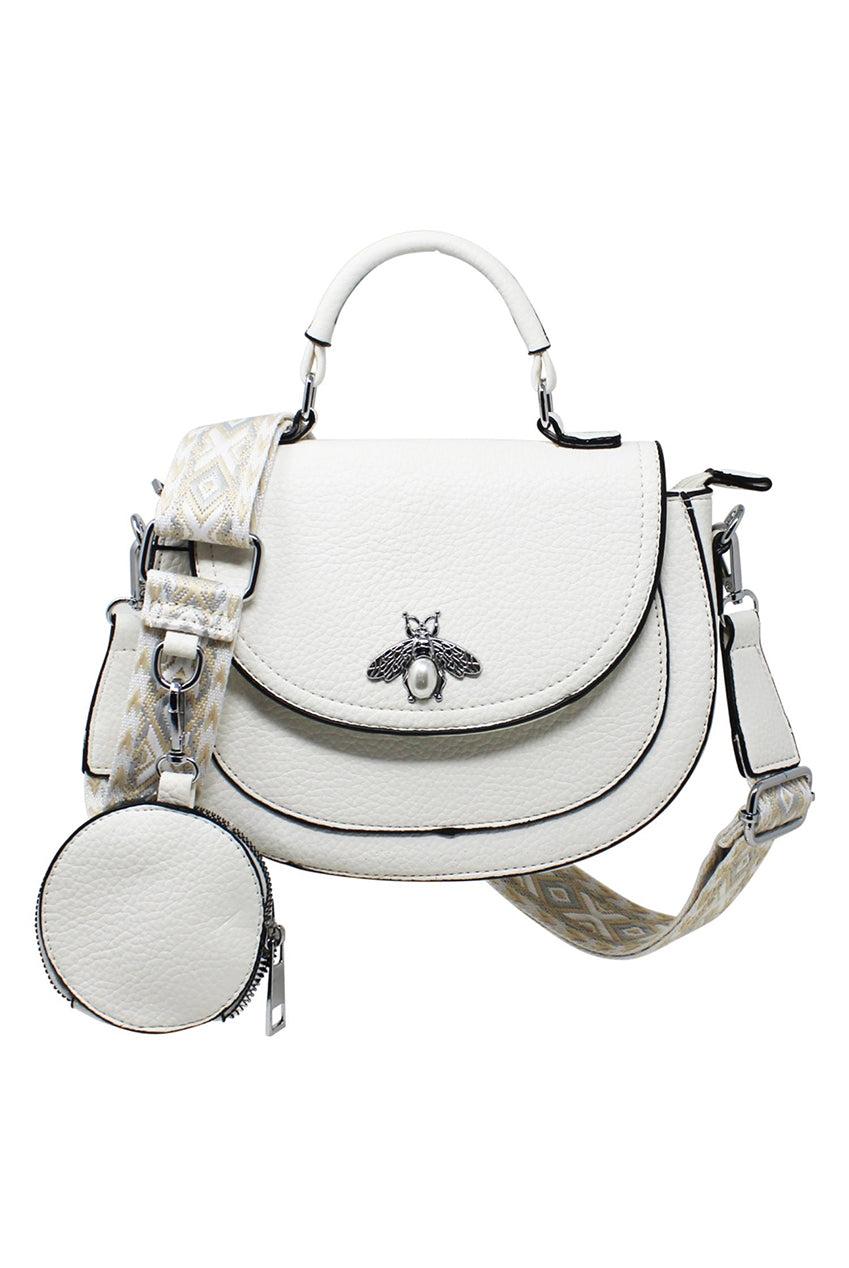 goddiva Bee Embellishment Crossbody Bag In White by SVNX