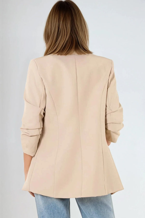 Goddiva Beige Blazer With Ruched Sleeves By Aftershock London