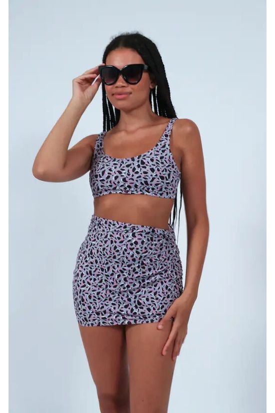 Goddiva Bikini Crop Top In Purple Leopard Print By Maribela