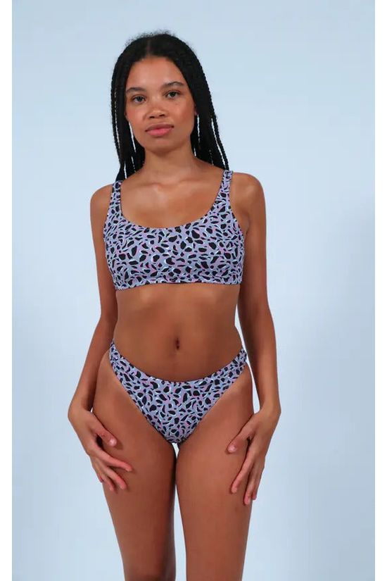 goddiva Bikini Crop Top In Purple Leopard Print by Maribela