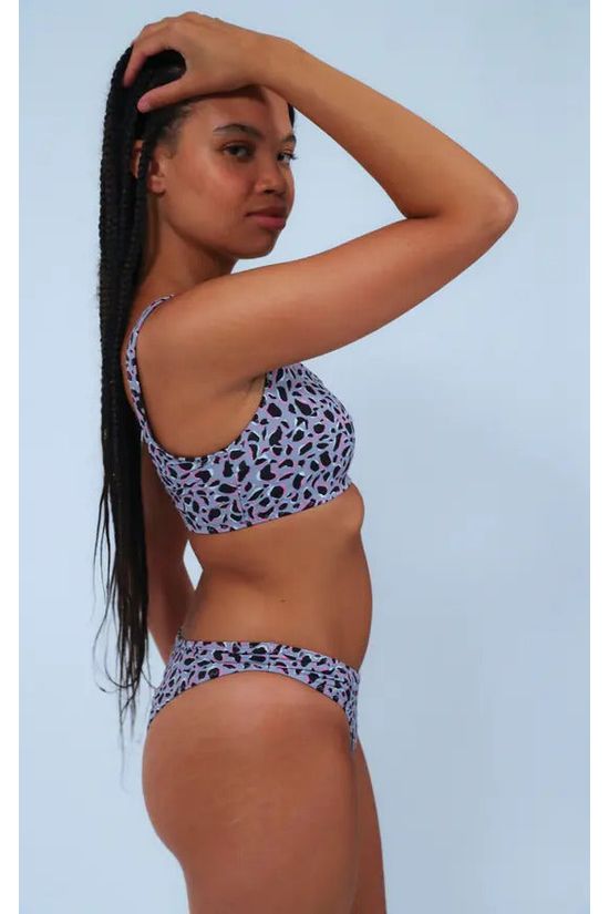 Goddiva Bikini Low Rise Bottoms In Purple Leopard Print By Maribela