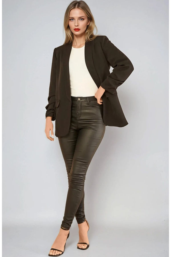 Goddiva Black Blazer With Ruched Sleeves By Aftershock London