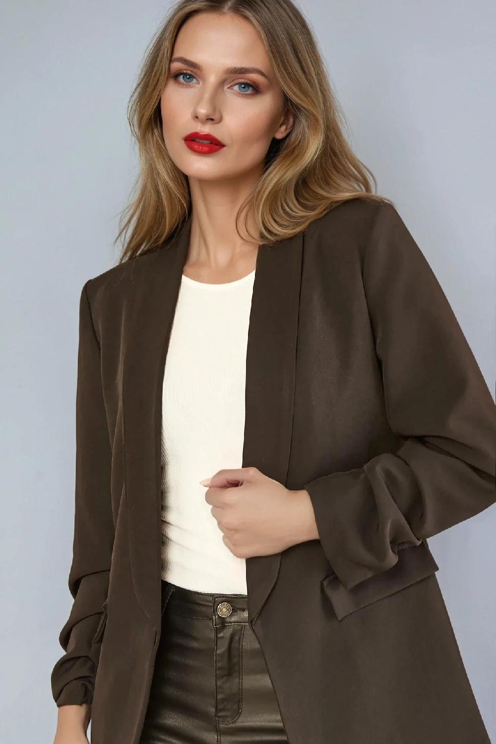 goddiva Black Blazer With Ruched Sleeves by Aftershock London