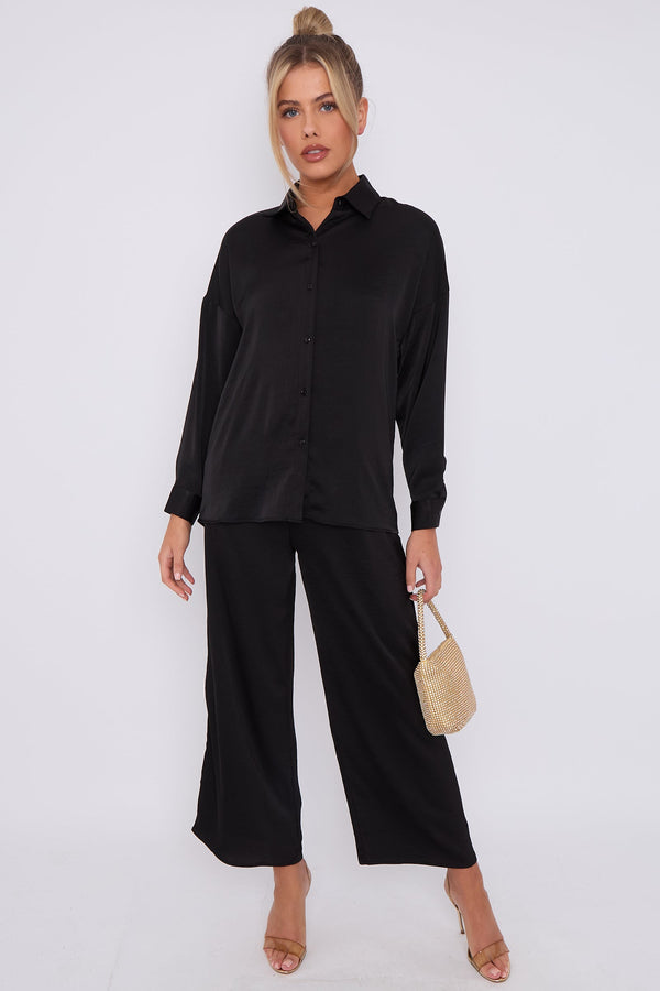 Goddiva Black Brushed Satin Trousers By LOVE SUNSHINE