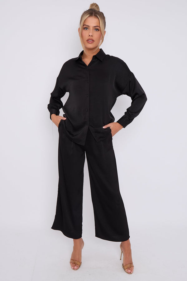 Goddiva Black Brushed Satin Trousers By LOVE SUNSHINE