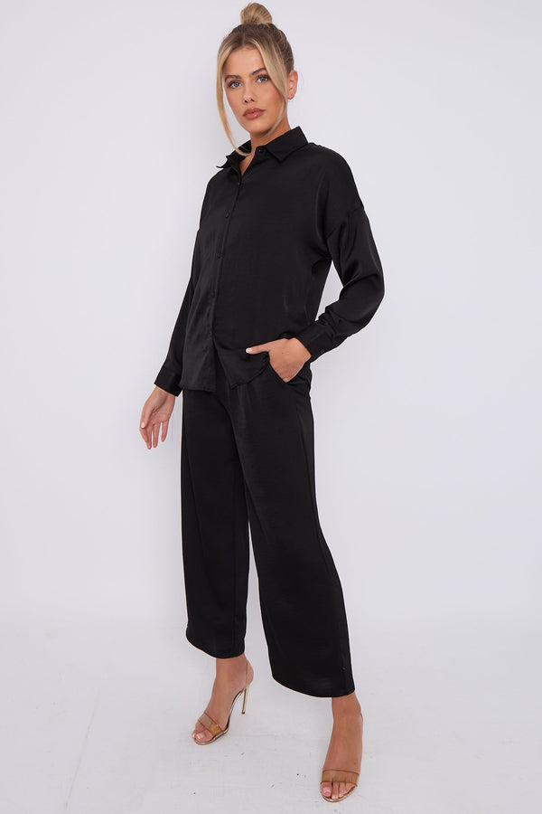 Goddiva Black Brushed Satin Trousers By LOVE SUNSHINE