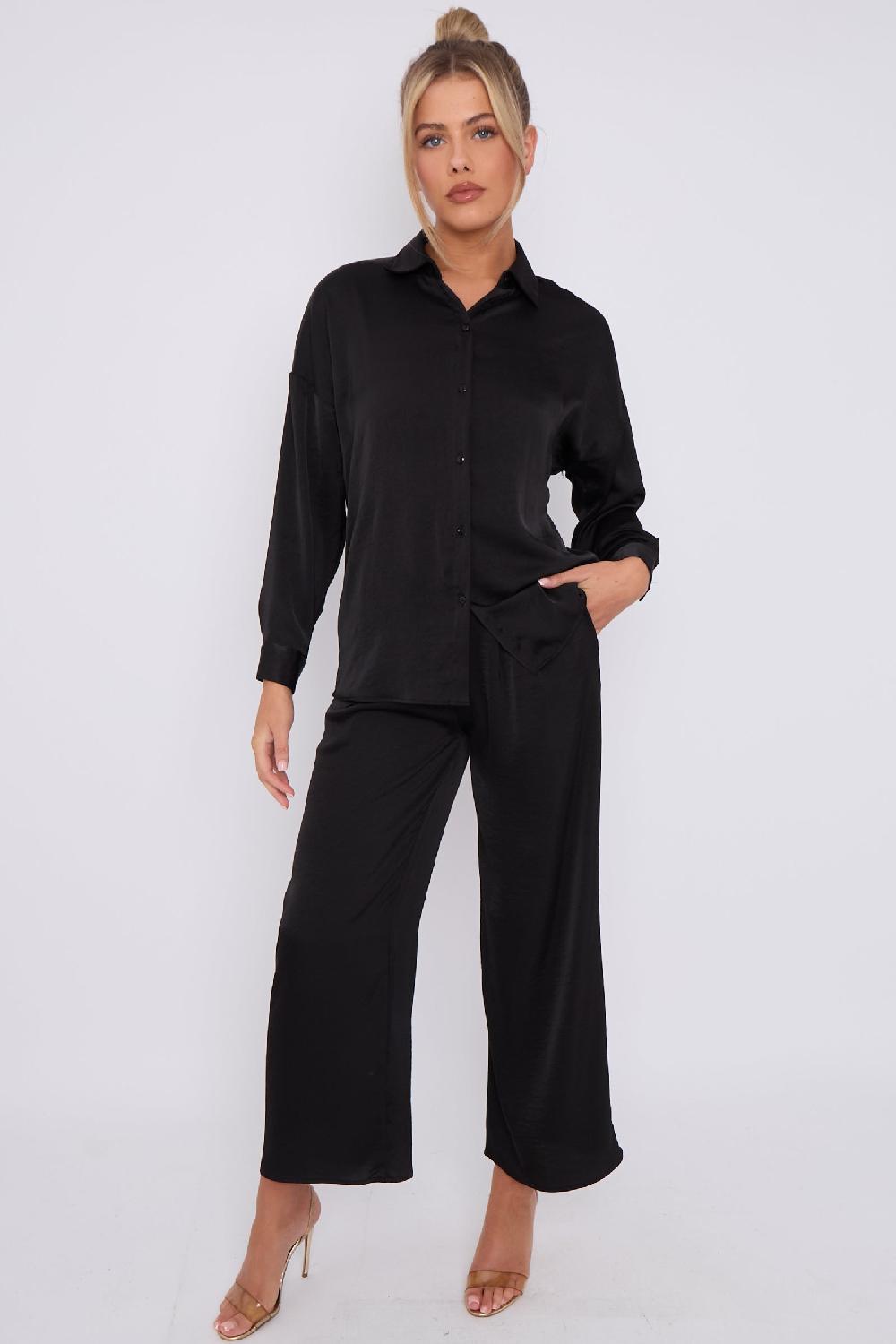 goddiva Black Brushed Satin Trousers by LOVE SUNSHINE
