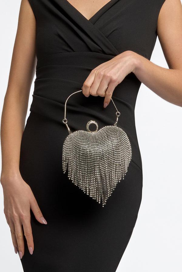 Goddiva Black Heart Diamante Evening Bag By Aftershock London
