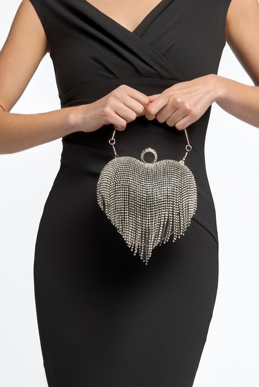 goddiva Black Heart Diamante Evening Bag by Aftershock London