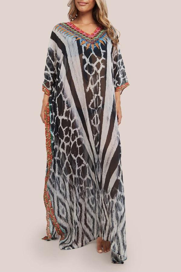 Goddiva Black Maxi Beach Dress Kaftan By Aftershock London