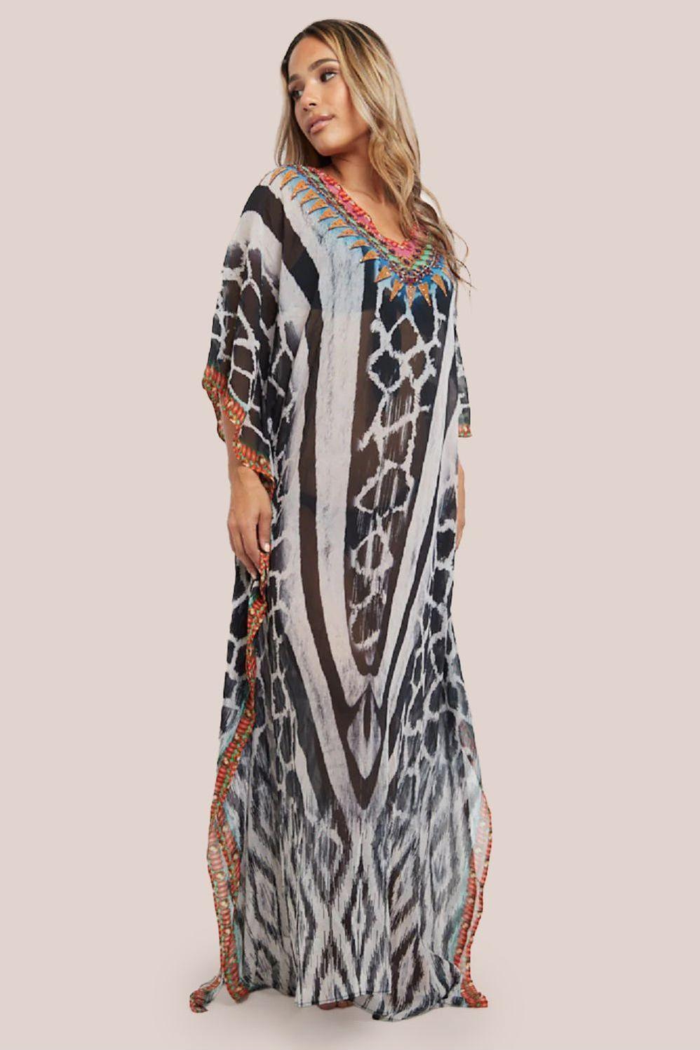 goddiva Black Maxi Beach Dress Kaftan by Aftershock London