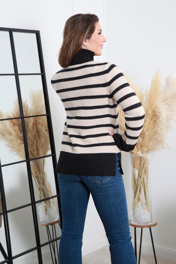 Goddiva Black Striped Turtle Neck Knit Jumper By Double Second