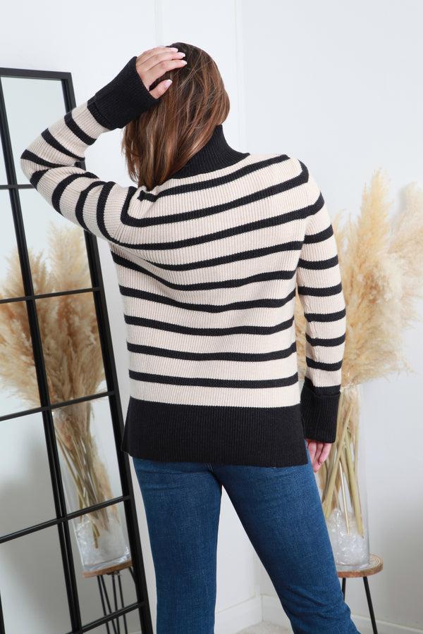 Goddiva Black Striped Turtle Neck Knit Jumper By Double Second