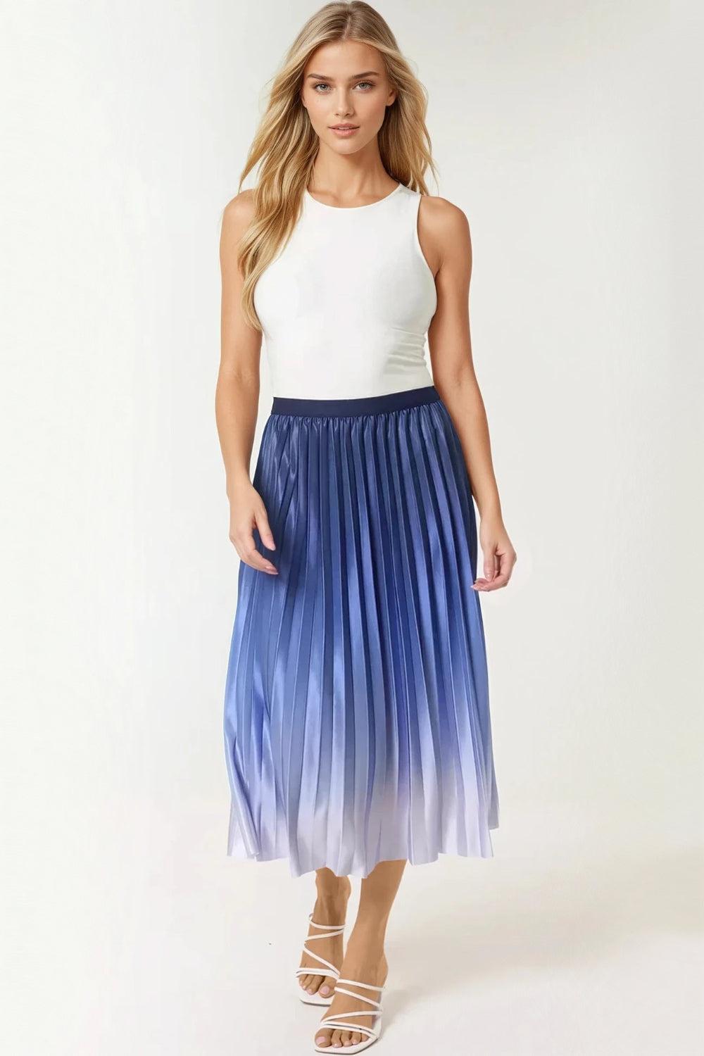 goddiva Blue Gradient Pleated Midi Skirt by Aftershock London