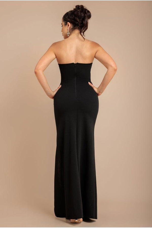 Goddiva Bow Embellished Strapless Mermaid Maxi Dress - Black By Goddiva