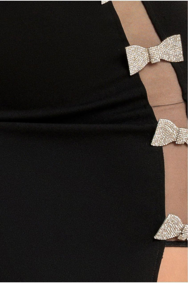 Goddiva Bow Embellished Strapless Mermaid Maxi Dress - Black By Goddiva