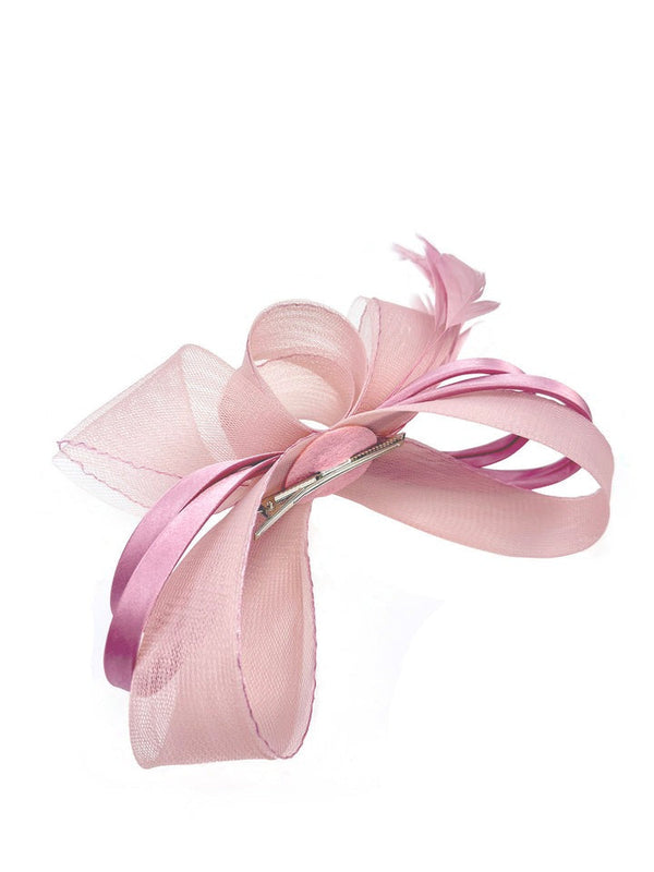 Goddiva Bow Shaped Fascinator With Satin Loops & Feathers In Pink By SVNX