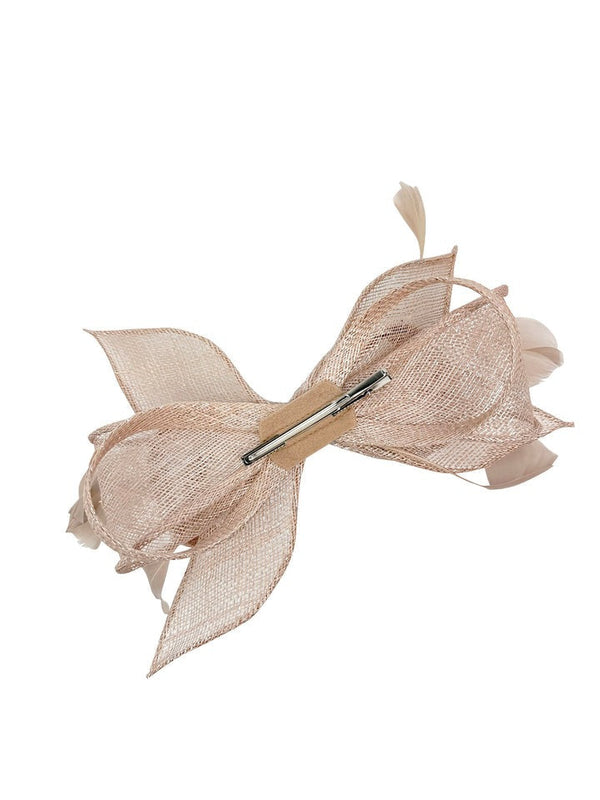 Goddiva Bow Shaped Fascinator With Sinamay Curls & Feathers In Nude By SVNX