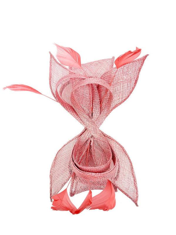 Goddiva Bow Shaped Fascinator With Sinamay Curls & Feathers In Pink By SVNX