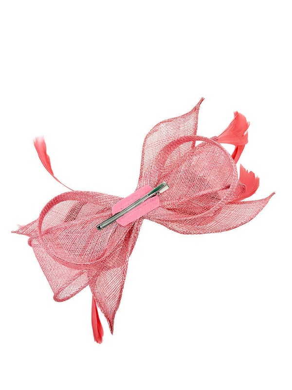 Goddiva Bow Shaped Fascinator With Sinamay Curls & Feathers In Pink By SVNX