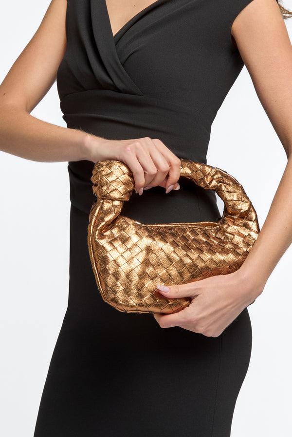 Goddiva Bronze Woven Shoulder Bag With Knot Detail By Aftershock London