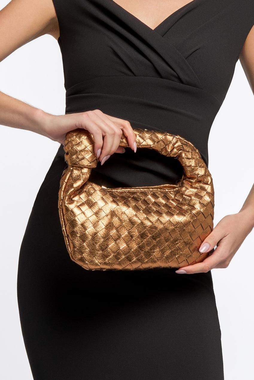 goddiva Bronze Woven Shoulder Bag With Knot Detail by Aftershock London