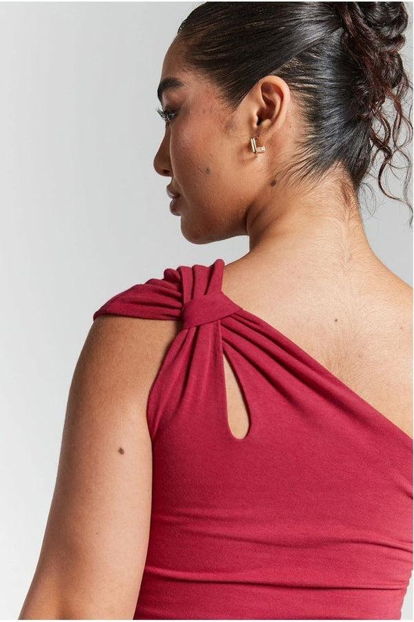 Goddiva Burgundy One Shoulder Knot Bodysuit By InFlair