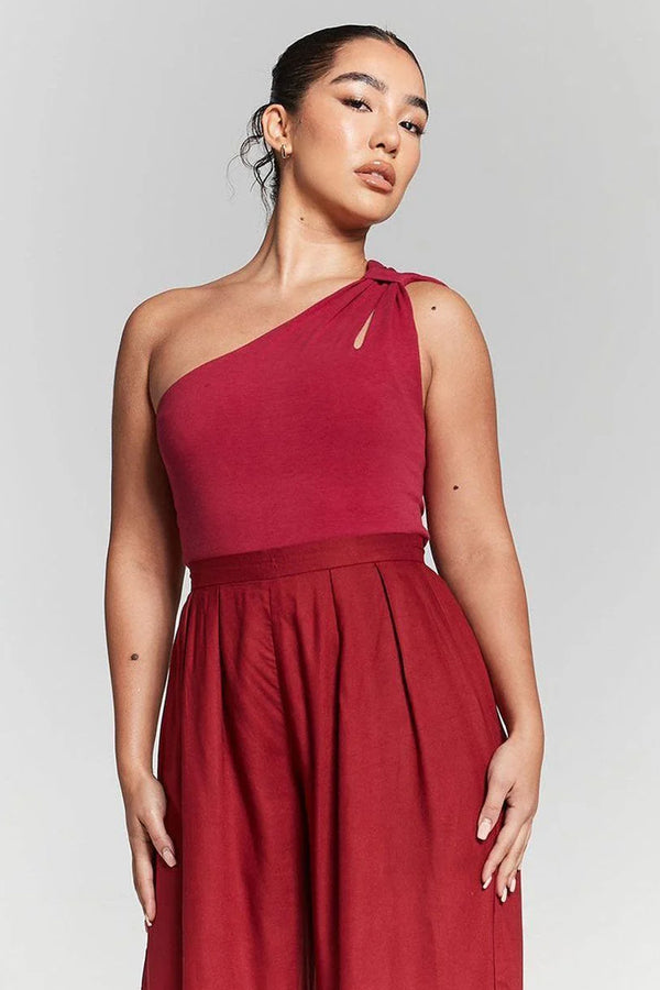 Goddiva Burgundy Pleated Wide Leg Trouser By InFlair