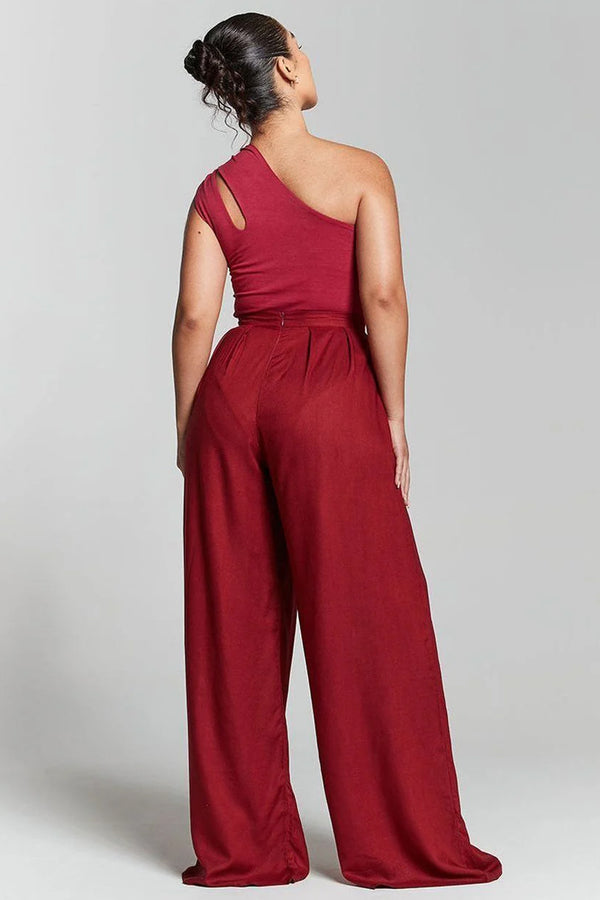 Goddiva Burgundy Pleated Wide Leg Trouser By InFlair