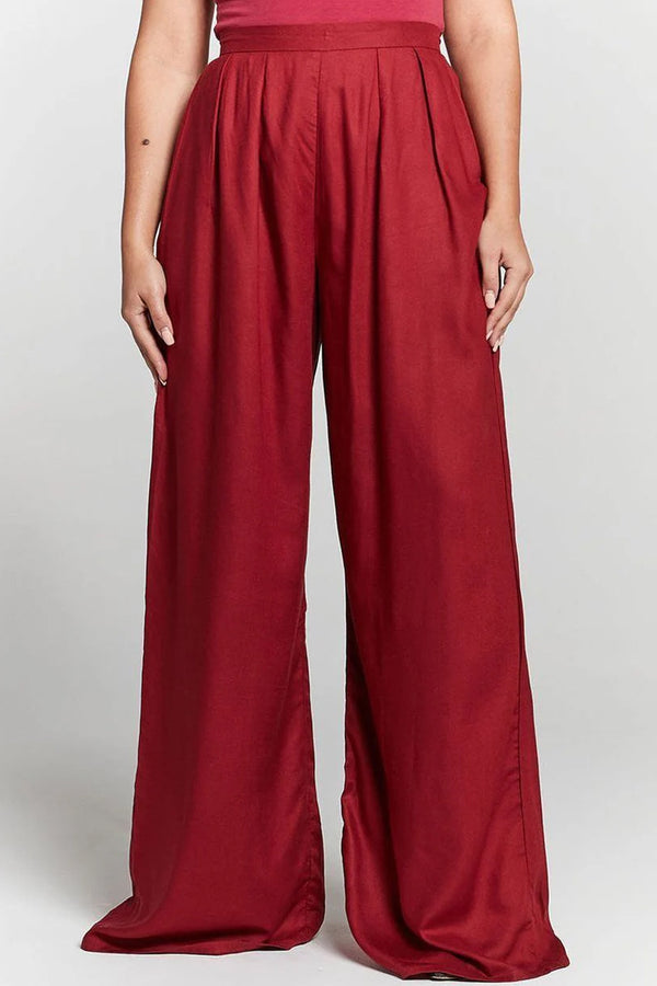 Goddiva Burgundy Pleated Wide Leg Trouser By InFlair