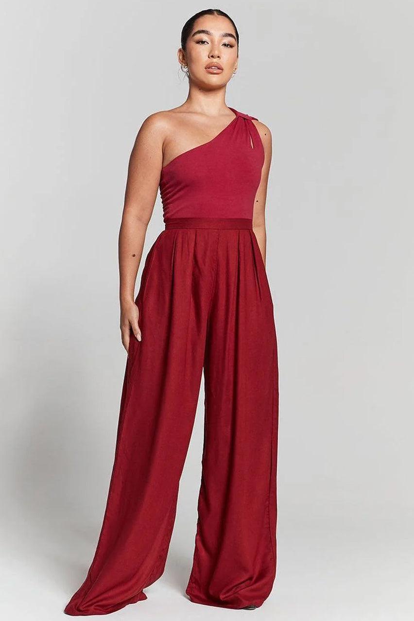 goddiva Burgundy Pleated Wide Leg Trouser by InFlair