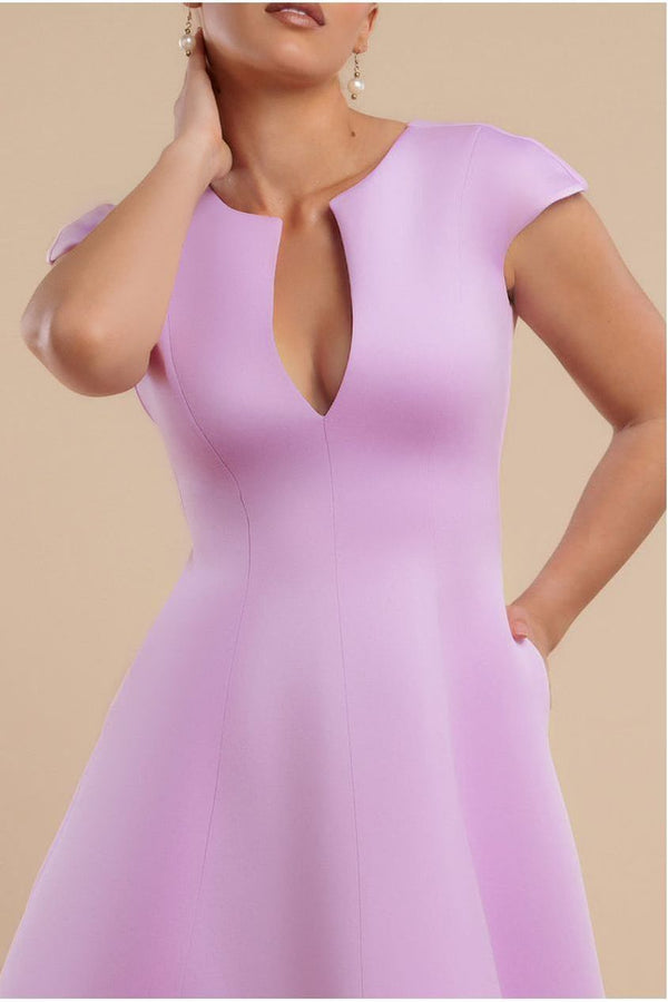 Goddiva Cap Sleeve Plunging V-Neckline A-line Midi Dress - Lilac By Goddiva