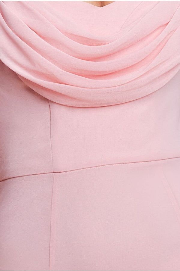 Goddiva Chiffon Bardot Cowl Neck Maxi Dress - Blush By Goddiva
