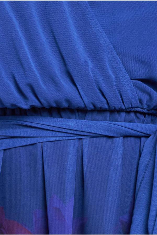 Goddiva Chiffon Floral Border Print Midi Dress - Navy By Goddiva