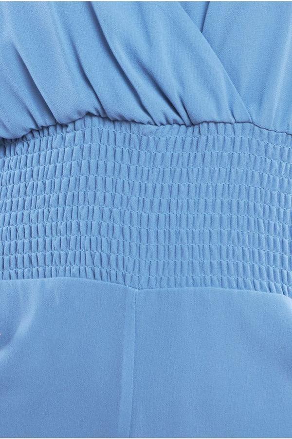 Goddiva Chiffon Jumpsuit With Flutter Sleeves - Blue By Goddiva