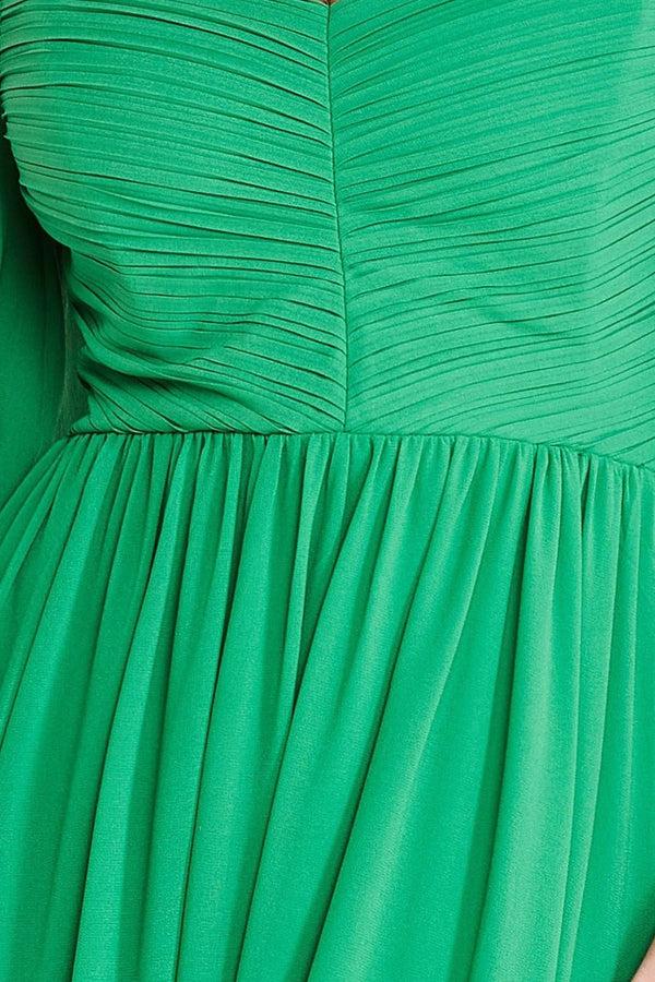 Goddiva Chiffon Off The Shoulder Maxi With Cape Sleeves - Green By Goddiva