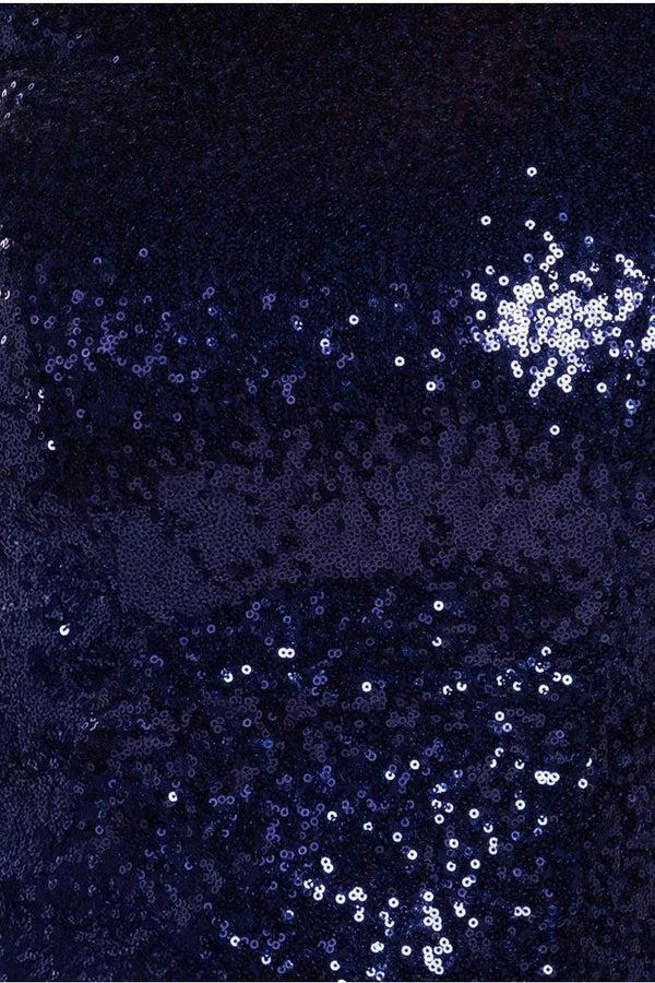 Goddiva Chiffon & Sequin Embroidered Bardot Maxi Dress - Navy Blue By Goddiva Plus