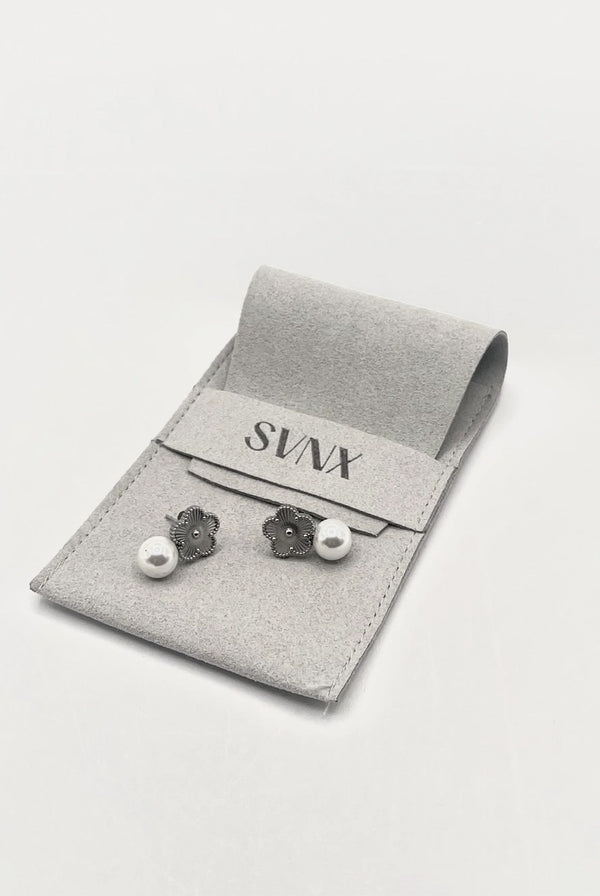 Goddiva Clover Earrings With Pearl In Silver By SVNX