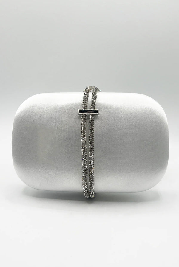 Goddiva Clutch Bag With Crystal Strap Handle In Silver By SVNX