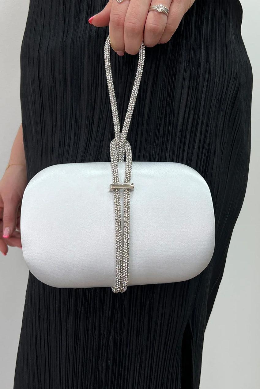 goddiva Clutch Bag With Crystal Strap Handle In Silver by SVNX