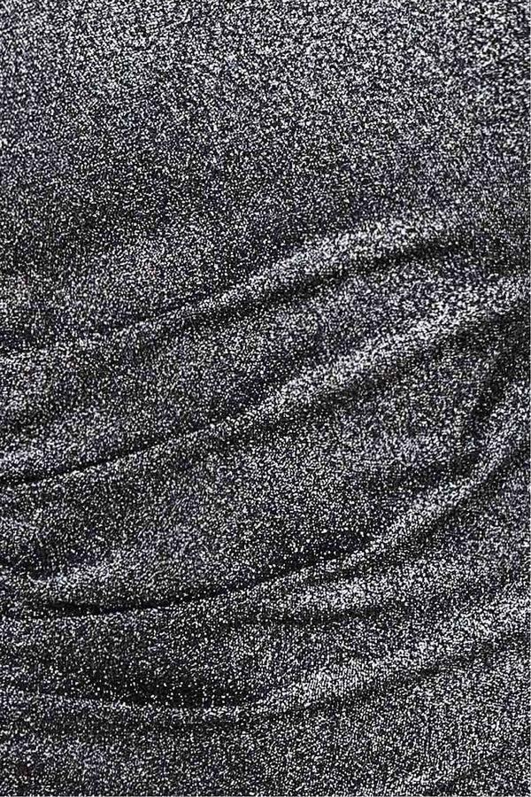 Goddiva Cold Shoulder Lurex Maxi With Thigh Split - Silver By Goddiva