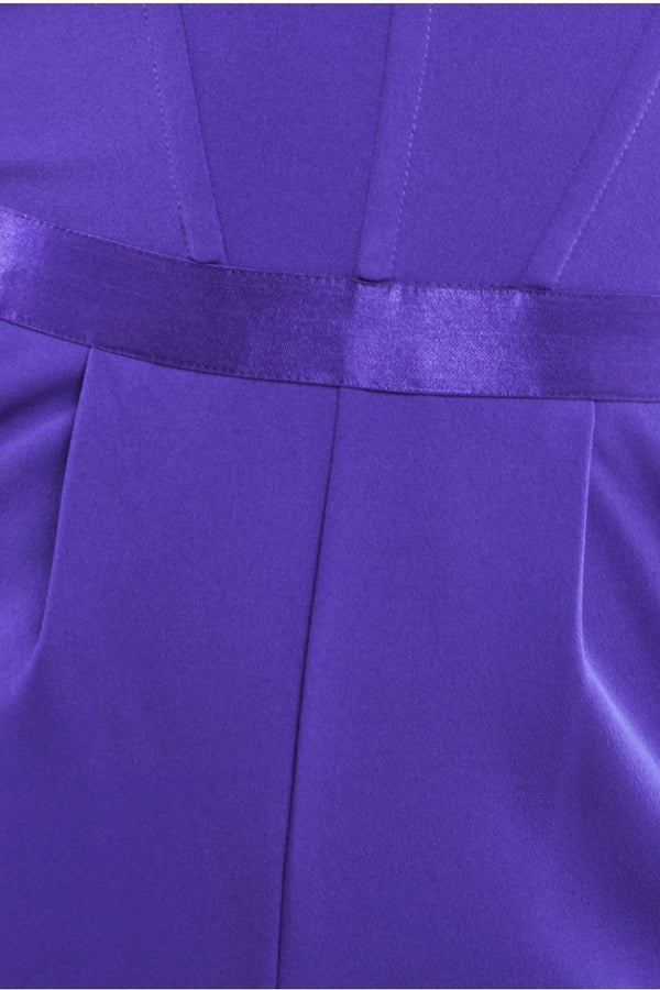 Goddiva Corset Bodice Scuba & Satin Bardot Jumpsuit - Purple By Goddiva