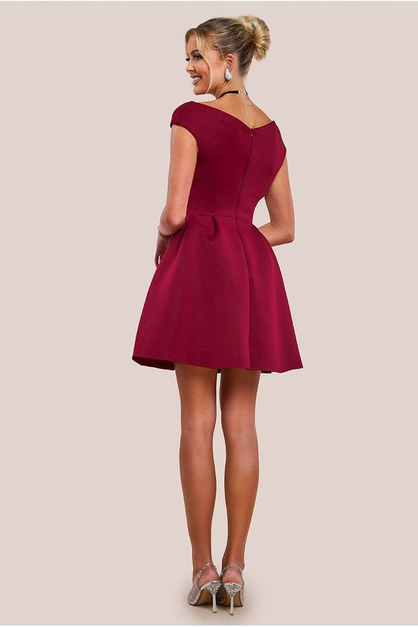 Goddiva Corset Fit & Flare Mini Dress - Wine By Goddiva
