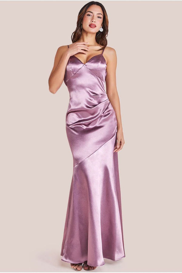 Goddiva Cowl Back Satin Maxi Dress - Rosepink By Goddiva