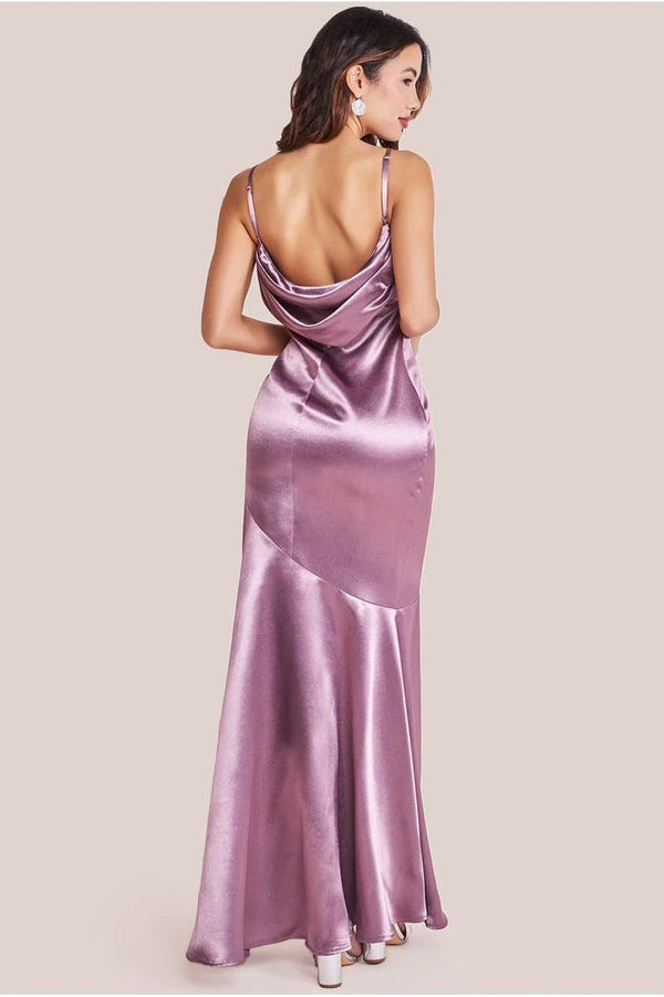 Goddiva Cowl Back Satin Maxi Dress - Rosepink By Goddiva