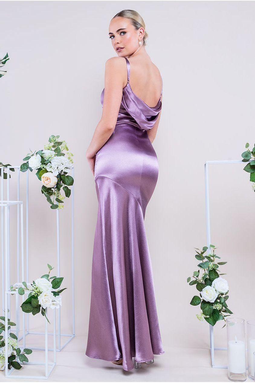 goddiva Cowl Back Satin Maxi Dress - Rosepink by Goddiva