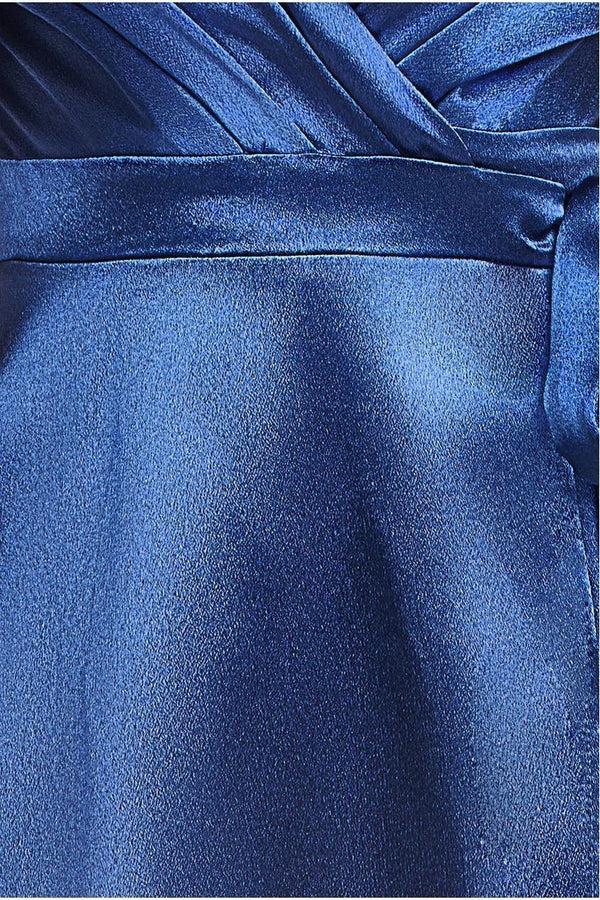 Goddiva Cowl Bardot Satin Twill Maxi Dress - Navy By Goddiva