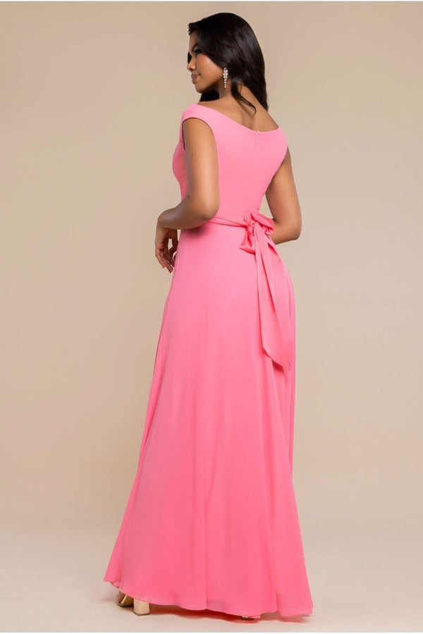 Goddiva Cowl Neck A-Line Chiffon Maxi Dress - Coral By Goddiva
